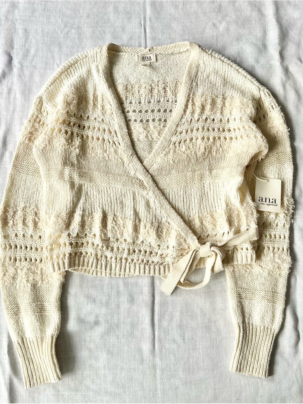 a.n.a Ivory Openwork Wrap Cardigan